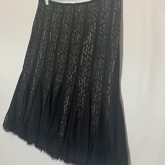 Ann Taylor Loft Pleated Mid Skirt Size 14 Black Lace Cocktail Gothic New - Picture 6 of 10